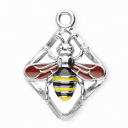 Anh&auml;nger aus Stainless Steel - Rostfreiem Stahl Rhombus with Bee Silver-rust red-black-yellow