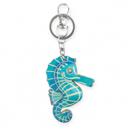 Lederen-Schl&uuml;sselanh&auml;nger Seahorse Dark cyan blue-sand beige