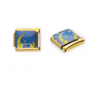 Stainless Steel - Rostfrei Stahl Italian Charm Element Moon and Stars Gold-blue-yellow