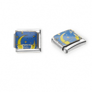 Stainless Steel - Rostfrei Stahl Italian Charm Element Moon and Stars Silver-blue-yellow