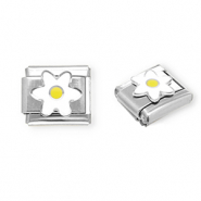 Stainless Steel - Rostfrei Stahl Italian Charm Element Flower Silver-white-yellow