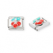 Stainless Steel - Rostfrei Stahl Italian Charm Element Cherries Silver-red-green