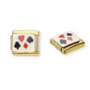 Stainless Steel - Rostfrei Stahl Italian Charm Element Playing Card Gold-white-red-black