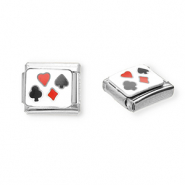 Stainless Steel - Rostfrei Stahl Italian Charm Element Playing Card Silver-white-red-black