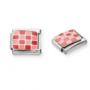 Stainless Steel - Rostfrei Stahl Italian Charm Element Chequered Silver-pink-red