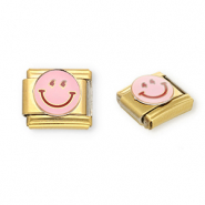 Stainless Steel - Rostfrei Stahl Italian Charm Element Smiley Gold-light pink-purple