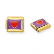 Stainless Steel - Rostfrei Stahl Italian Charm Element Heart with Arrow Gold-purple-red