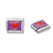 Stainless Steel - Rostfrei Stahl Italian Charm Element Heart with Arrow Silver-purple-red