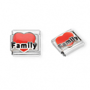 Stainless Steel - Rostfrei Stahl Italian Charm Element Heart "Family" Silver-red-black