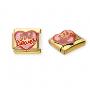 Stainless Steel - Rostfrei Stahl Italian Charm Element Heart "Girl power" Gold-pink-red