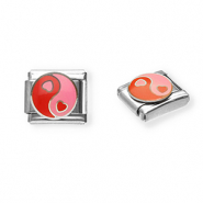 Stainless Steel - Rostfrei Stahl Italian Charm Element Heart Yin & Yang Silver-pink-red