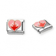 Stainless Steel - Rostfrei Stahl Italian Charm Element Heart Silver-pink-red