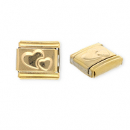 Stainless Steel - Rostfrei Stahl Italian Charm Element Hearts Gold