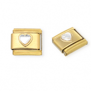 Stainless Steel - Rostfrei Stahl Italian Charm Element Heart with Strass Gold-crystal