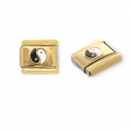 Stainless Steel - Rostfrei Stahl Italian Charm Element Yin & Yang Gold-black-white