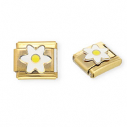 Stainless Steel - Rostfrei Stahl Italian Charm Element Flower Gold-white-yellow