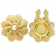 Stainless Steel - Rostfrei Stahl Knopfabdeckung Flower with Imitation Pearl Gold-white