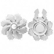 Stainless Steel - Rostfrei Stahl Knopfabdeckung Flower with Imitation Pearl Silver-white