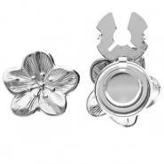 Stainless Steel - Rostfrei Stahl Knopfabdeckung Flower Silver