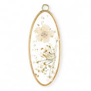 Getrocknete Blumen Anh&auml;nger Oblong Oval Gold-off white