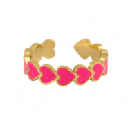 Stainless Steel - Rostfrei Stahl Ringe Enamel heart Magenta-gold