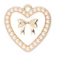 Anh&auml;nger Metall Heart with Pearls and Bow Gold-white