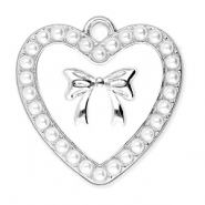 Anh&auml;nger Metall Heart with Pearls and Bow Silver-white