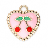 Anh&auml;nger Metall Heart with Cherries Gold-light pink-red-green