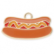Anh&auml;nger Metall Hotdog Gold-brown-red-mustard brown