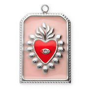 Anh&auml;nger aus Stainless Steel - Rostfreiem Stahl Rectangle with Heart Silver-vintage pink-red