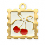 Anh&auml;nger aus Stainless Steel - Rostfreiem Stahl Square with Cherries Gold-red-white