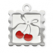 Anh&auml;nger aus Stainless Steel - Rostfreiem Stahl Square with Cherries Silver-red-white