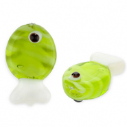 Glasperlen Handgefertigt Fish Transparent olive green-white-black