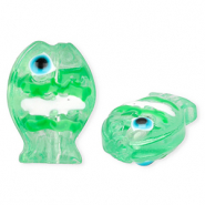 Glasperlen Handgefertigt Fish Transparent neo mint green-white-black-cyan