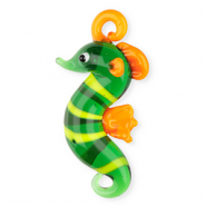 Handgefertigt Glas-Anh&auml;nger Seahorse Transparent green-orange-yellow