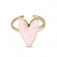 Stainless Steel - Rostfrei Stahl Ringe Enamel heart Pearl light pink-gold