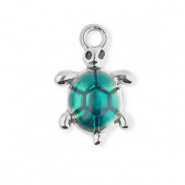 Anh&auml;nger aus Stainless Steel - Rostfreiem Stahl Enamel Turtle Silver-green