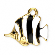 Anh&auml;nger aus Stainless Steel - Rostfreiem Stahl Enamel Fish Gold-black-white
