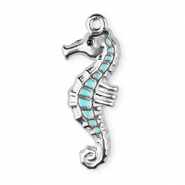 Anh&auml;nger aus Stainless Steel - Rostfreiem Stahl Enamel Seahorse Silver-light blue