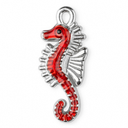 Anh&auml;nger aus Stainless Steel - Rostfreiem Stahl Enamel Seahorse Silver-red-black