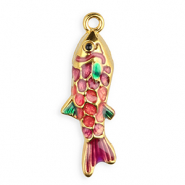 Anh&auml;nger aus Stainless Steel - Rostfreiem Stahl Enamel Fish Gold-purple-pink-green