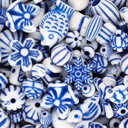 Perlen aus Acryl Mix White-Delft blue