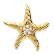 Anh&auml;nger aus Stainless Steel - Rostfreiem Stahl Starfish with Imitation Pearls Gold-white