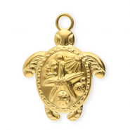 Anh&auml;nger aus Stainless Steel - Rostfreiem Stahl Turtle with Starfish Gold