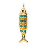 Anh&auml;nger aus Stainless Steel - Rostfreiem Stahl Fish Gold-petrol green-orange-black