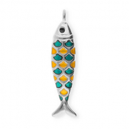 Anh&auml;nger aus Stainless Steel - Rostfreiem Stahl Fish Silver-petrol green-orange-black