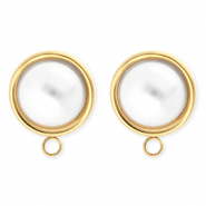 BY31® Zubehör aus Stainless Steel - Rostfreiem Stahl Ohrringe / Ohrstecker Round with Imitation Pearl with Loop Gold-white