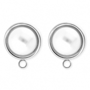 BY31® Zubehör aus Stainless Steel - Rostfreiem Stahl Ohrringe / Ohrstecker Round with Imitation Pearl with Loop Silver-white