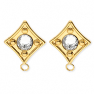 BY31® Zubehör aus Stainless Steel - Rostfreiem Stahl Ohrringe / Ohrstecker Rhombus with Crystal with Loop Gold-crystal