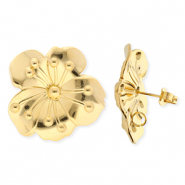 BY31® Zubehör aus Stainless Steel - Rostfreiem Stahl Ohrringe / Ohrstecker Flower with Loop Gold